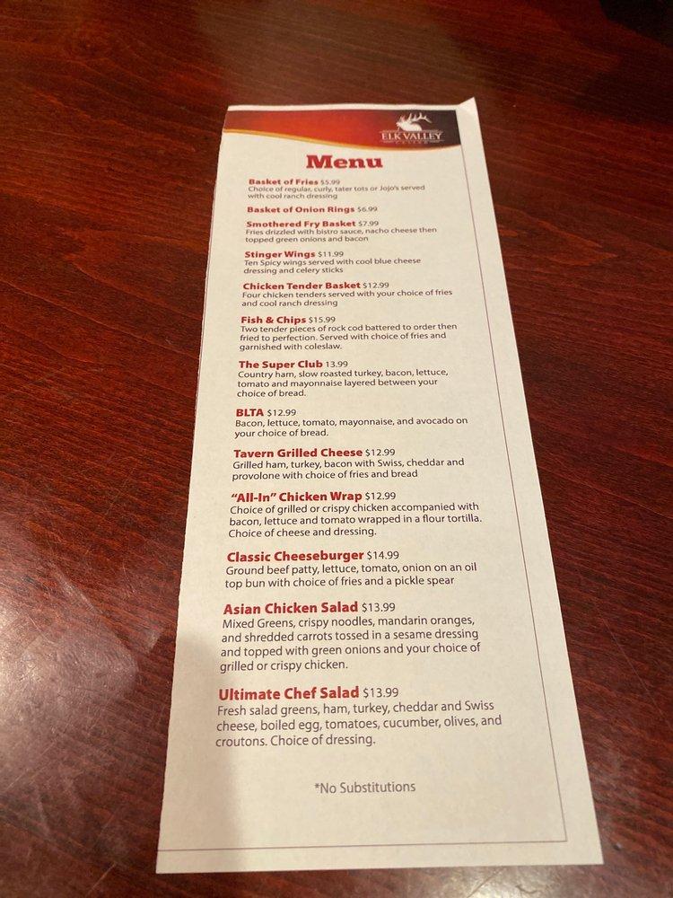 Menu at Warriors Bar & Grill Elk Valley Casino, Crescent City
