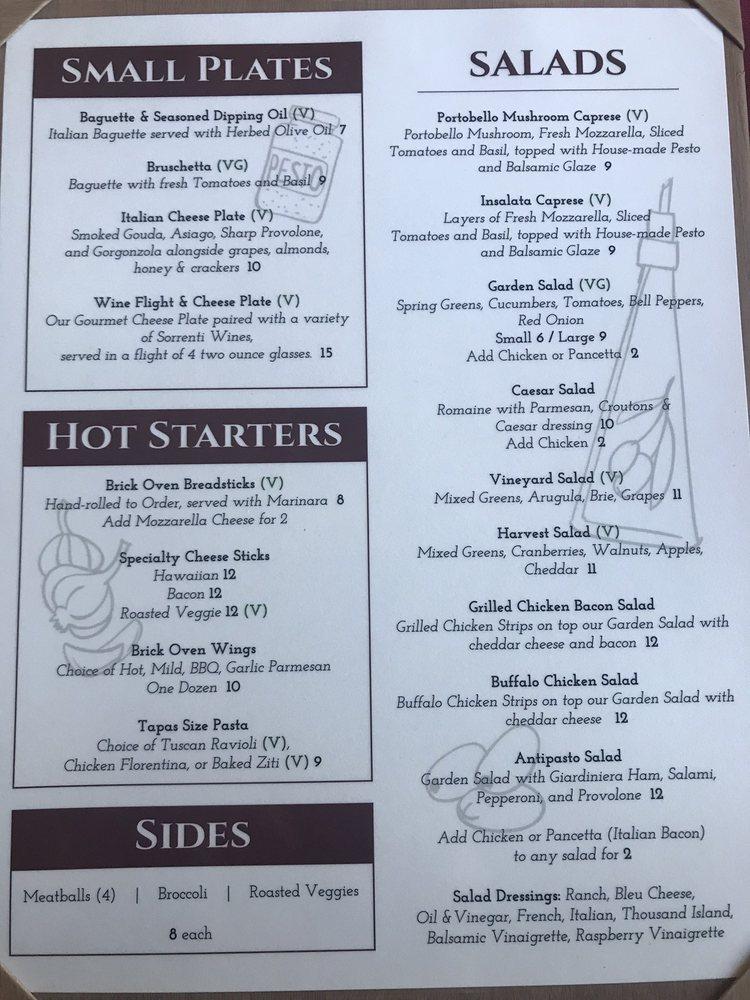 Menu at Mamma Lucia's Pizzeria at Sorrenti Family Estate, Saylorsburg