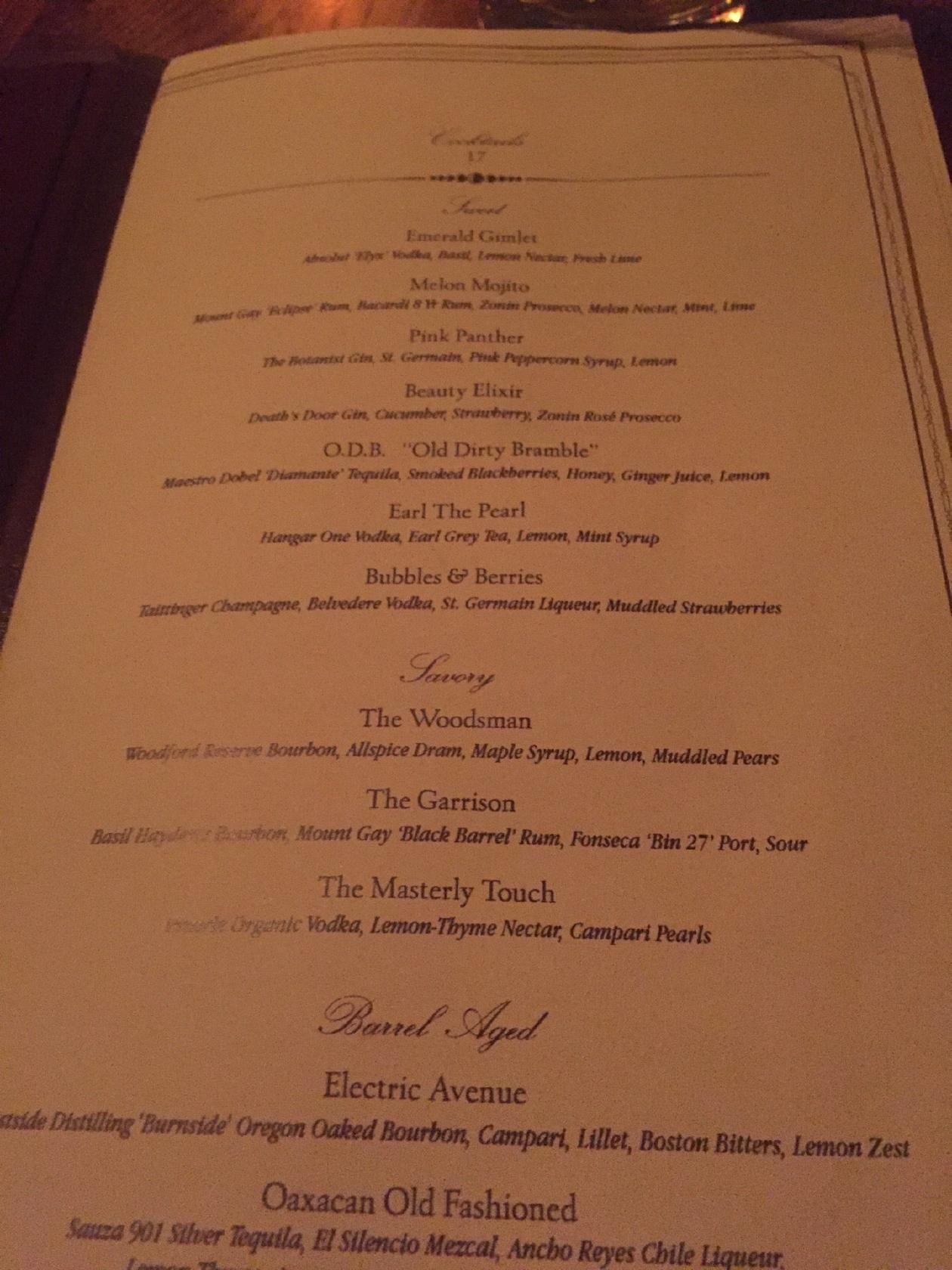 Menu at Beauty & Essex pub & bar, Las Vegas