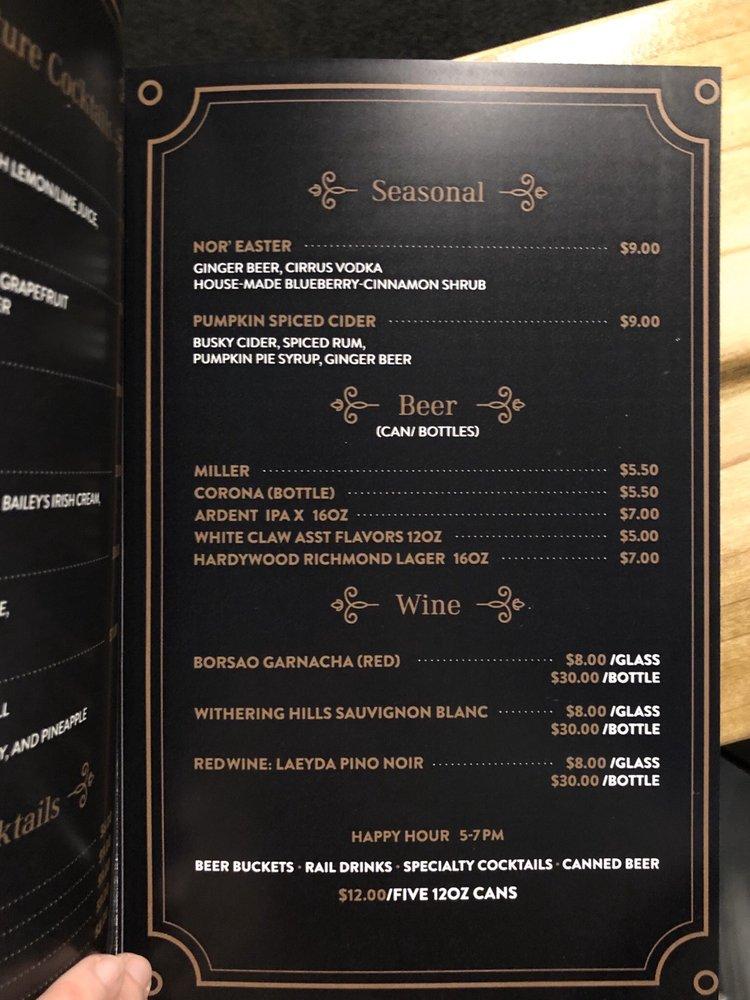 Menu at Slingshot Social Game Club, Richmond