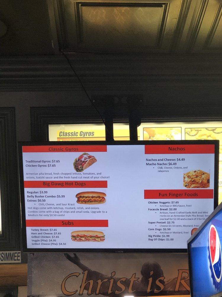 Menu at The Downtown deli restaurant, Kissimmee, W Irlo Bronson