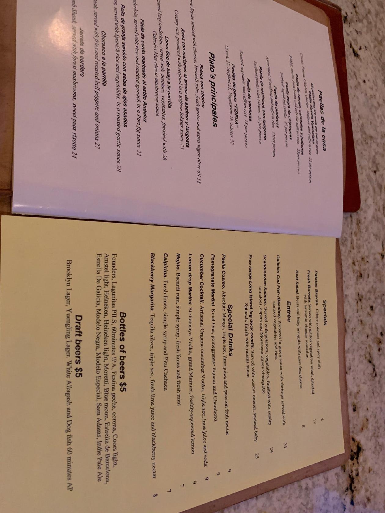 Menu at Paella Tapas Wine Bar Restaurant, Norwalk