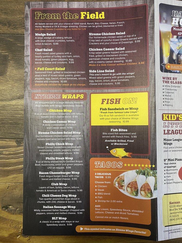 Menu at Xtreme Wings Sports Grille St Johns pizzeria, Fruit Cove