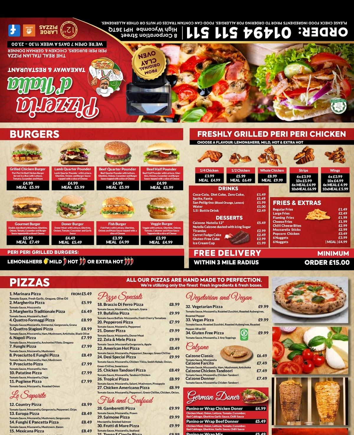 Menu at Pizzeria d'italia, High