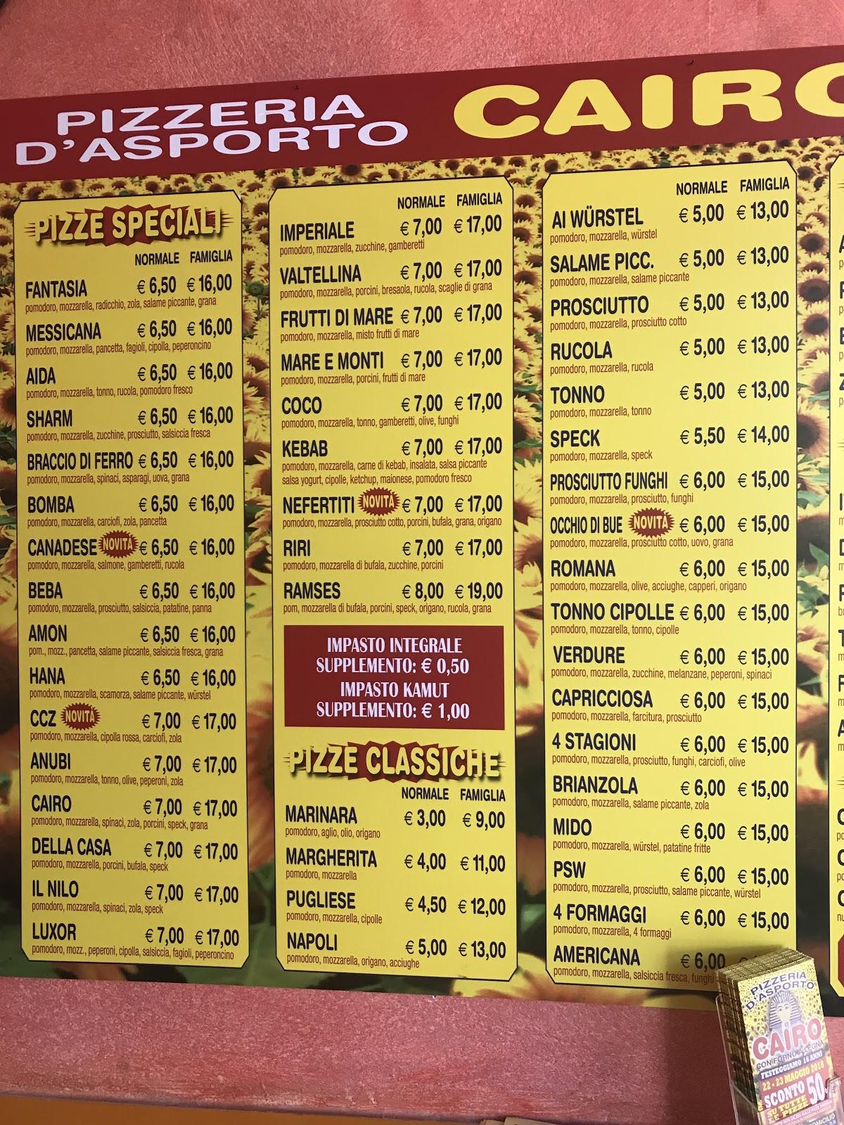 Menu da Il Cairo pizzeria, Veduggio Con Colzano