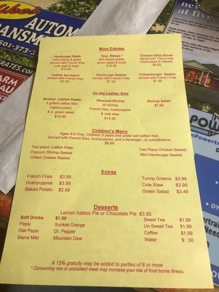 Menu at Jerry's Catfish House restaurant, Florence