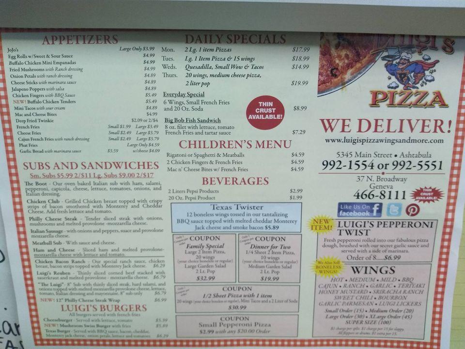 Menu at Luigi's Pizza pizzeria, Geneva