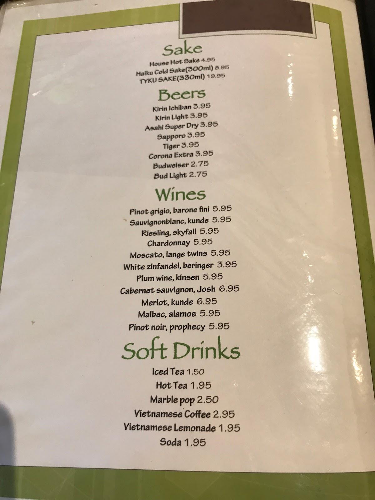 Menu at Bamboo House restaurant, Bonham
