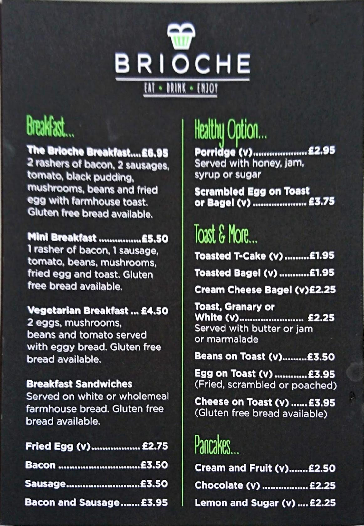 Menu at Cafe Brioche, Clitheroe