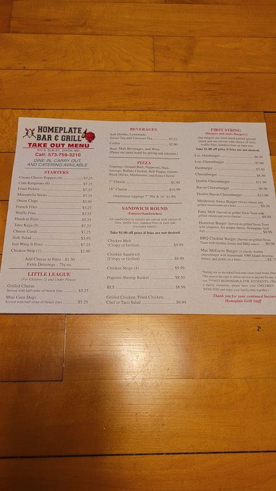 Menu at Homeplate Bar & Grill, Dixon