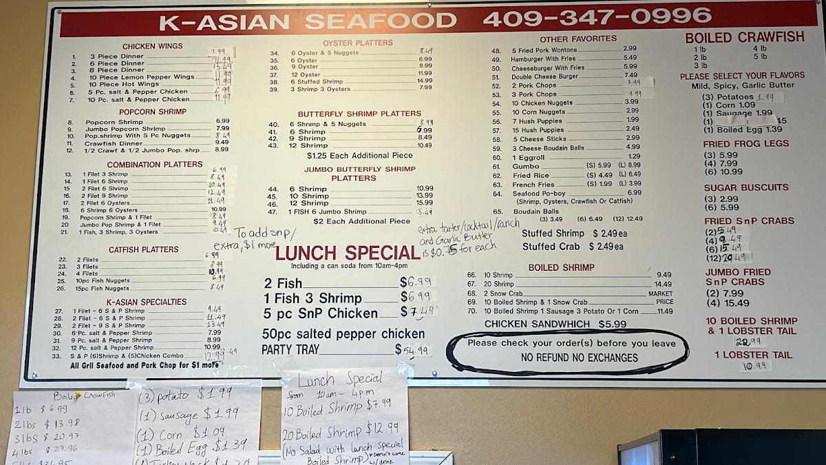 Menu at K Asian Kitchen restaurant Beaumont TX 105 Suite 3