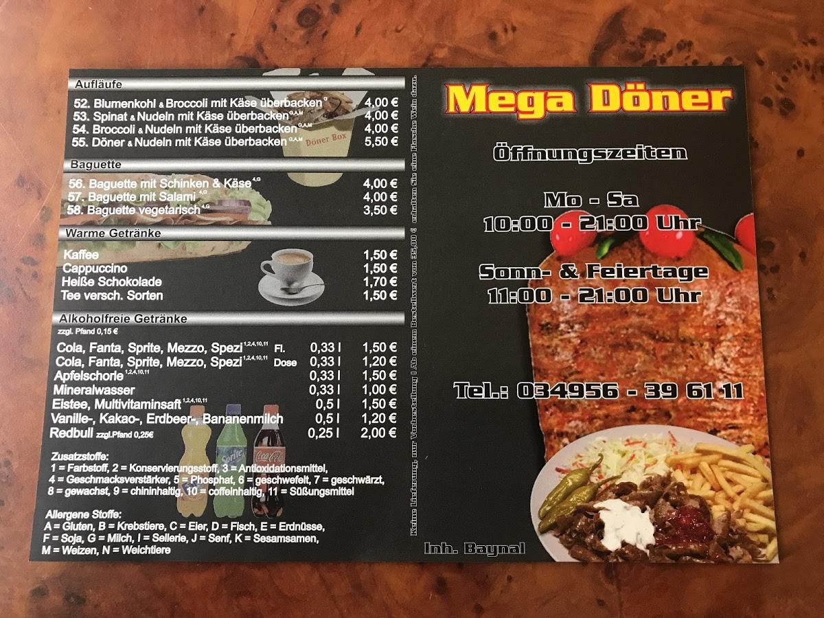 Menu at Mega-Döner restaurant, Zörbig