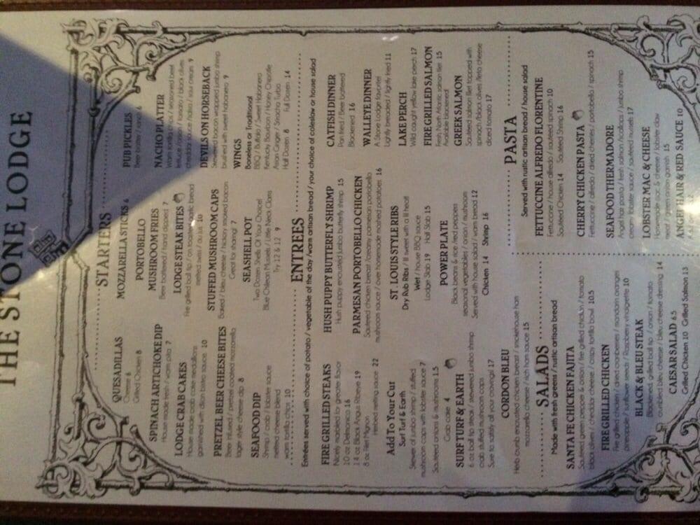 Menu at The Stone Lodge pizzeria, Port Sanilac