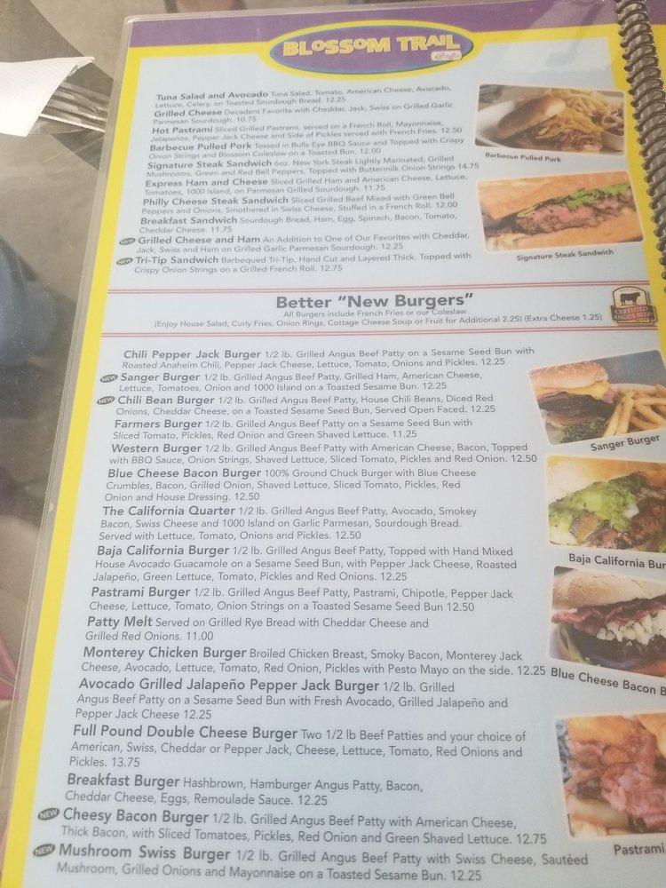 Menu at Blossom Trail Cafe, Sanger
