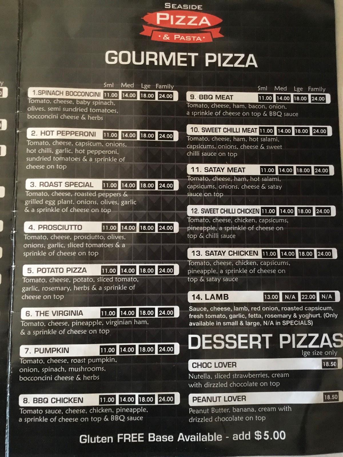 Menu at Seaside Pizza and Pasta pizzeria, Ocean Grove