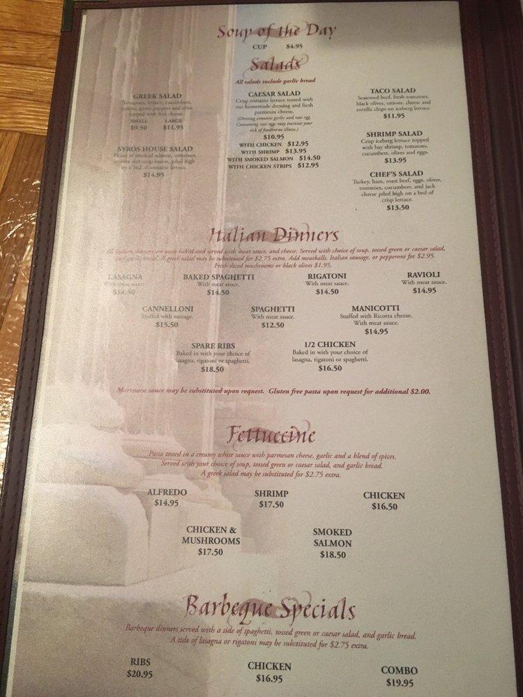 Menu at Syros Greek & Italian Restaurant, Lynden
