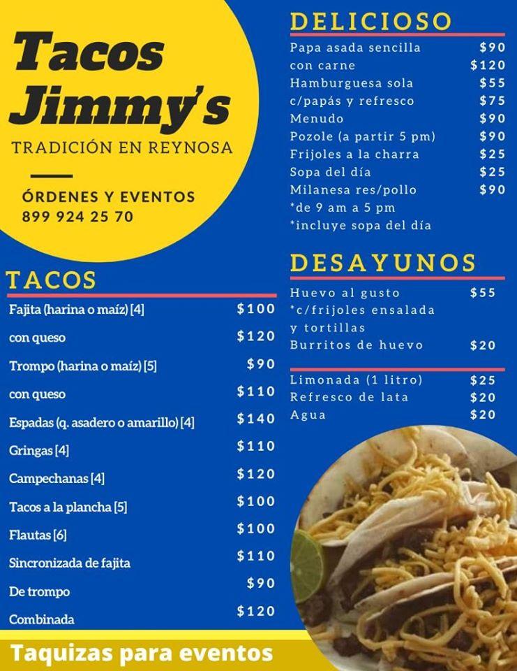 Menu at Taqueria Jimmy's "los de la feria" restaurant, Reynosa