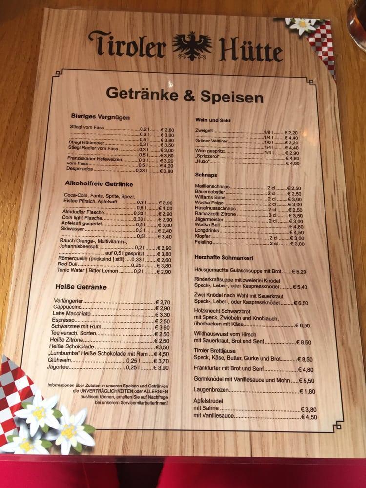 Menu at Tiroler Hütte, Kappl, Au 483