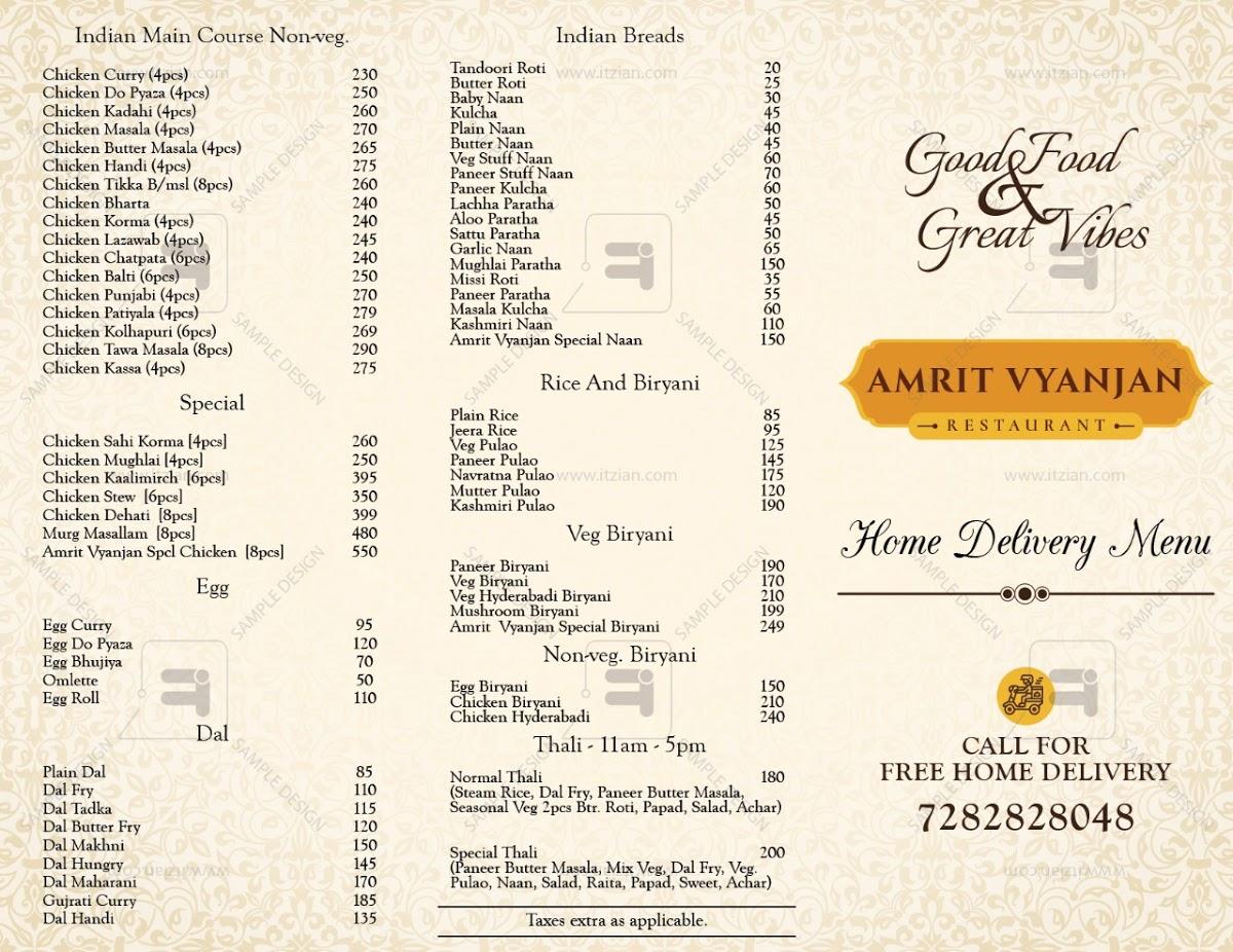 Menu at Amrit Vyanjan Restaurant, Ranchi
