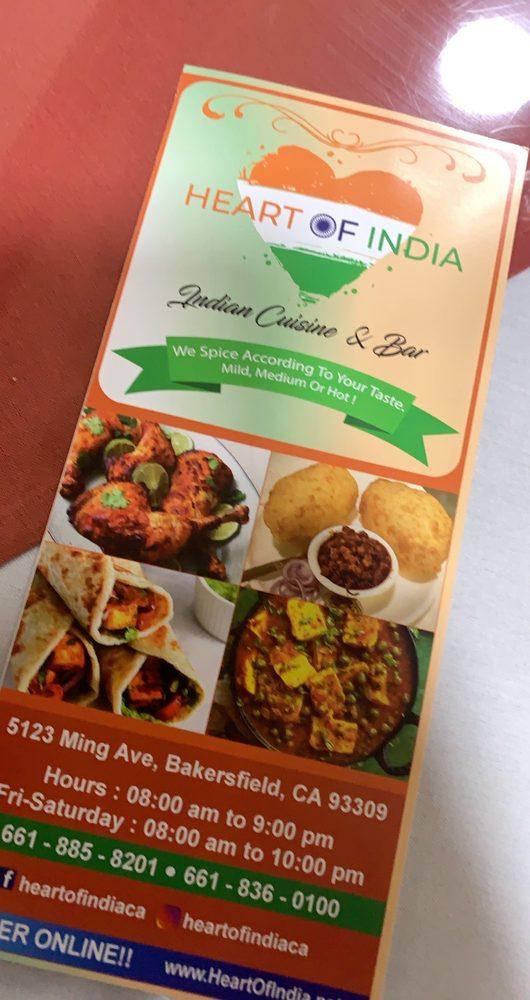 Carta de Heart Of India Bar & Restaurant, Bakersfield
