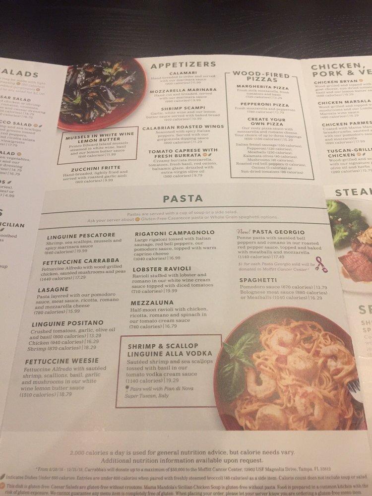 Menu at Carrabba's Italian Grill restaurant, Baton Rouge, Corporate Blvd