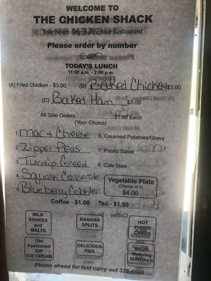 Menu at THE CHICKEN SHACK restaurant, Luverne
