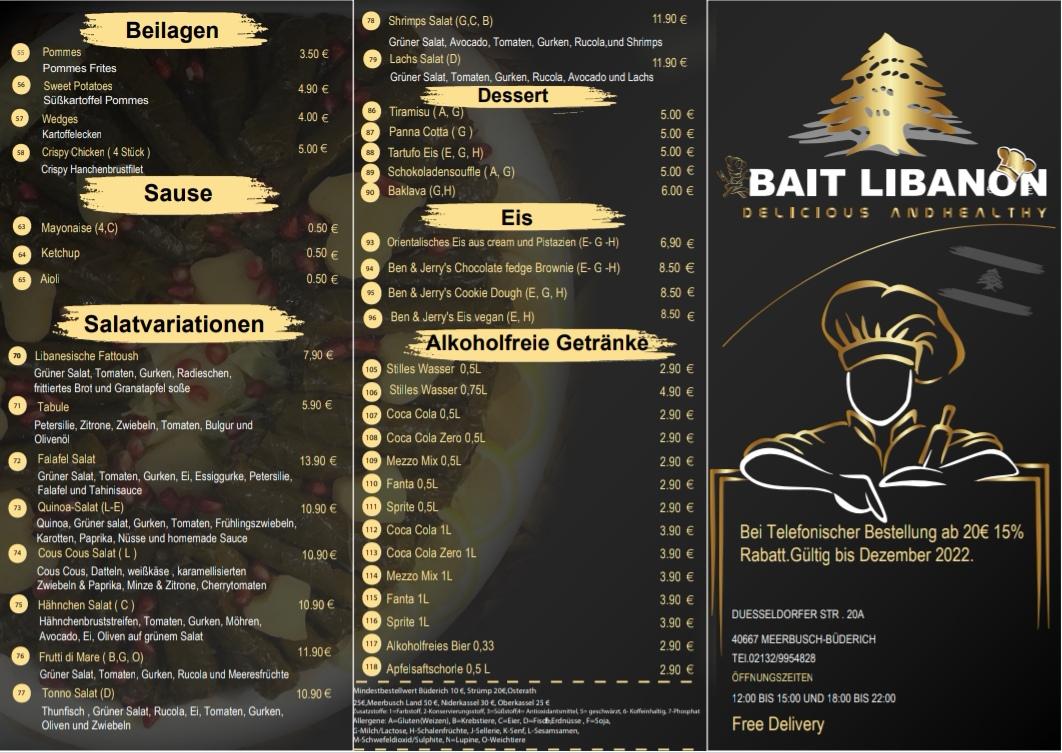 Speisekarte Von Bait Libanon Restaurant Meerbusch