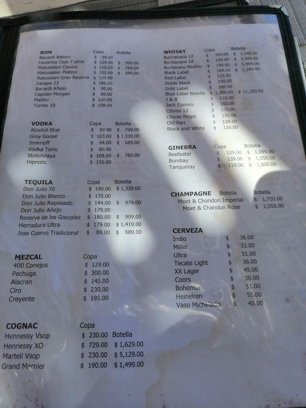 Carta Del Restaurante Estrella Del Mar La Paz