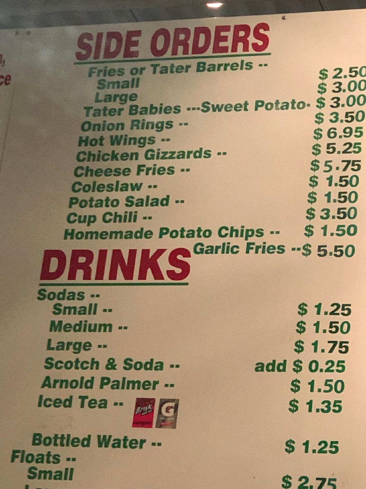 Menu at Fast Eddy's restaurant, Walla Walla