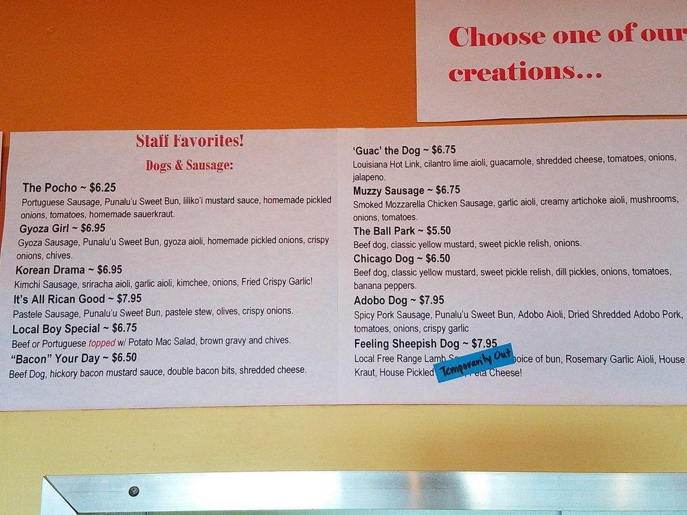 Menu at Big Island Top Dogs restaurant, Hilo