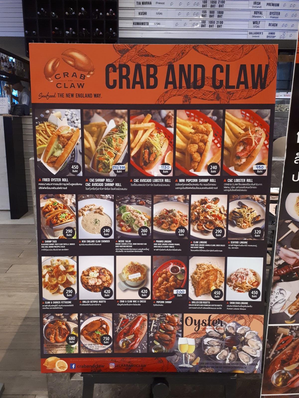 Menu at Crab and Claw restaurant, Bangkok, G28