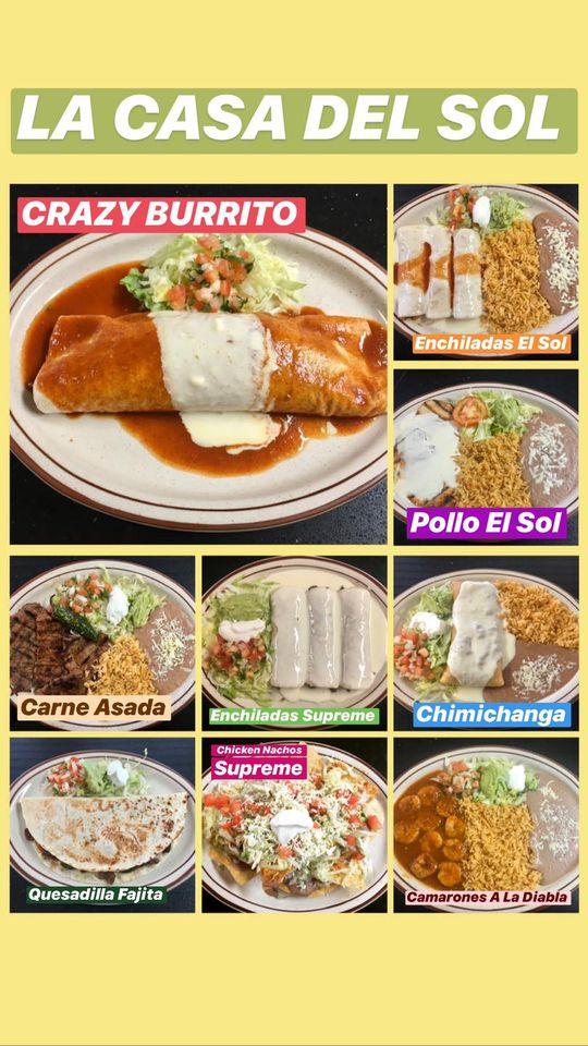 Menu at La Casa Del Sol restaurant, Dardanelle, Old Hwy 7 S