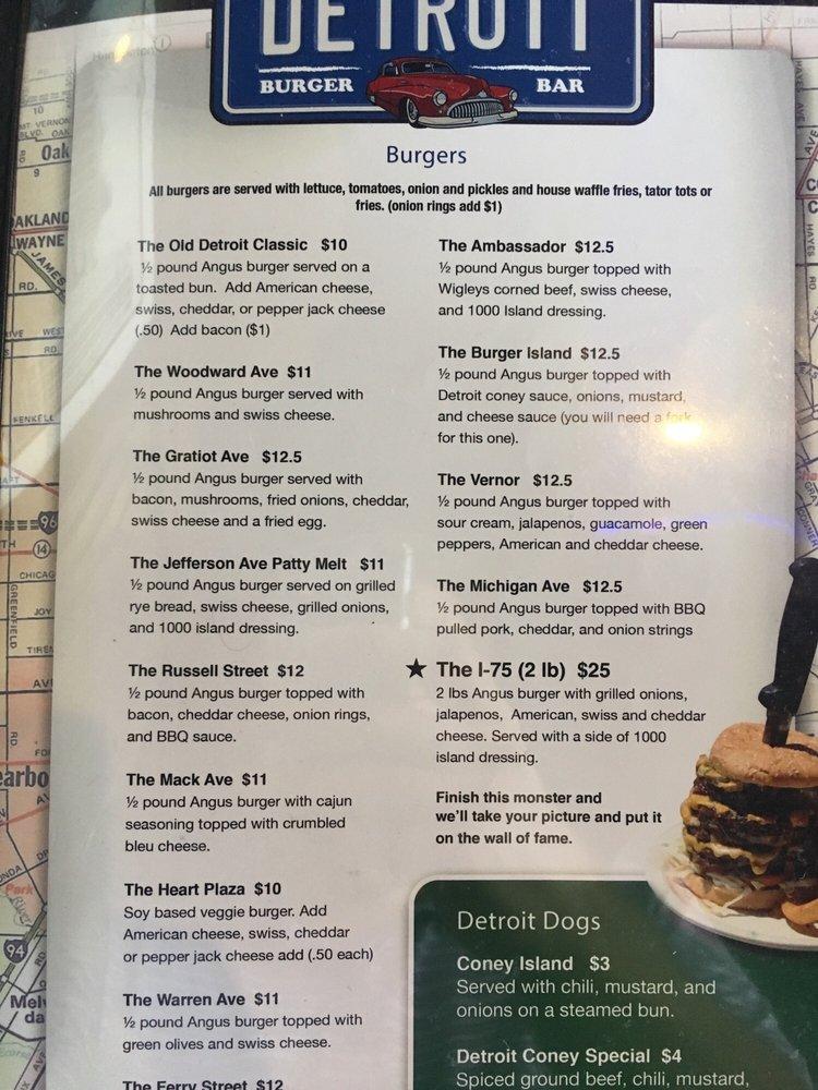 Menu at Old Detroit Burger Bar Troy, Troy