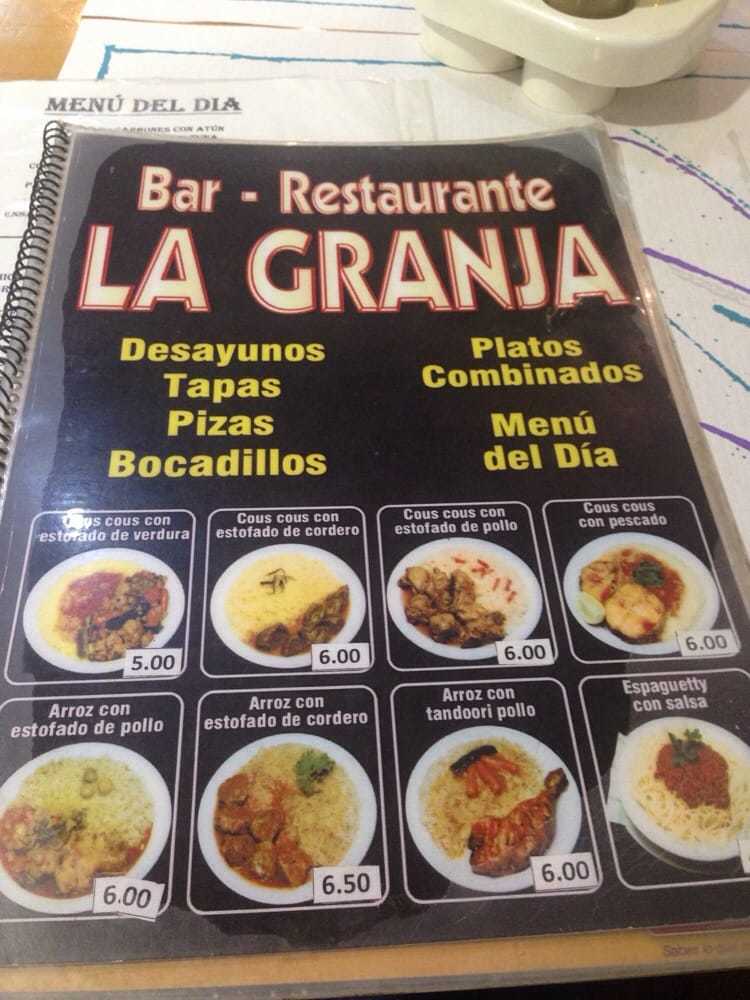 Menu at La Granja pub & bar, Barcelona, Carrer del Dos de Maig