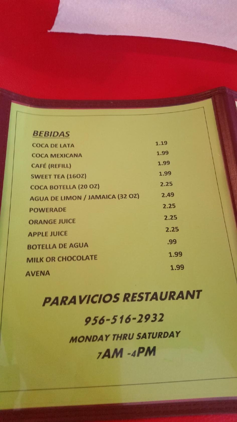 Menu at Mi Paraiso Restaurant, Laredo