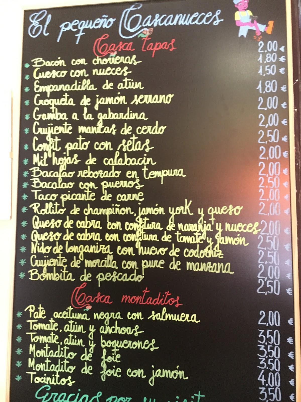 Menu at Restaurante El Pequeño Cascanueces, Zaragoza, C. de Policarpo Romea
