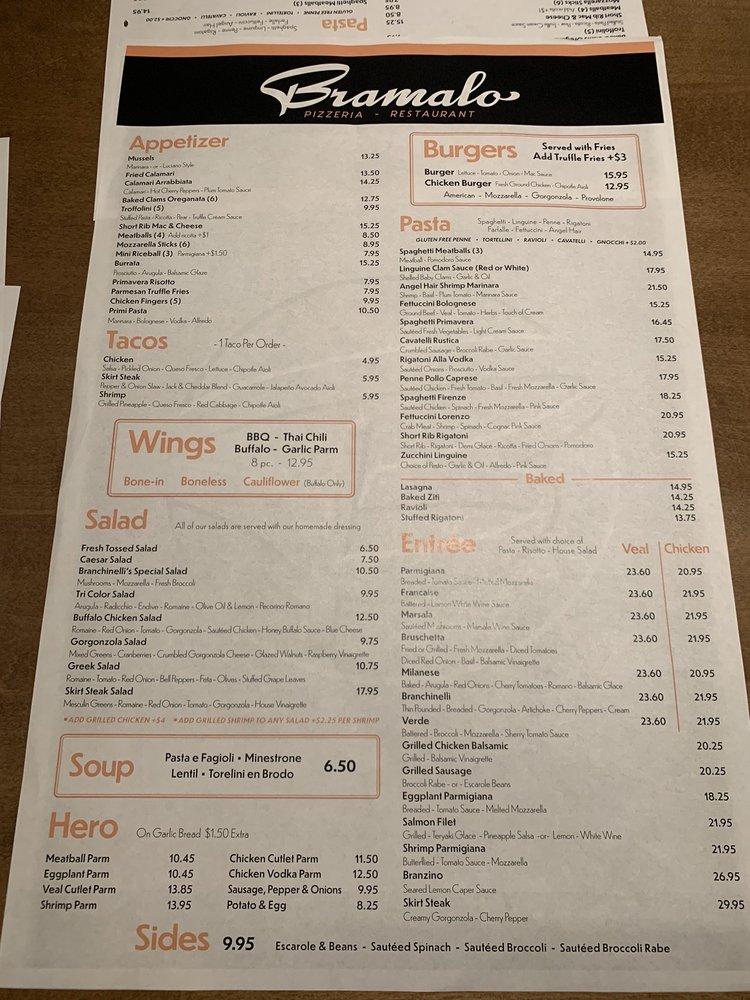 Menu at Bramalo Pizzeria & Restaurant, North Bellmore