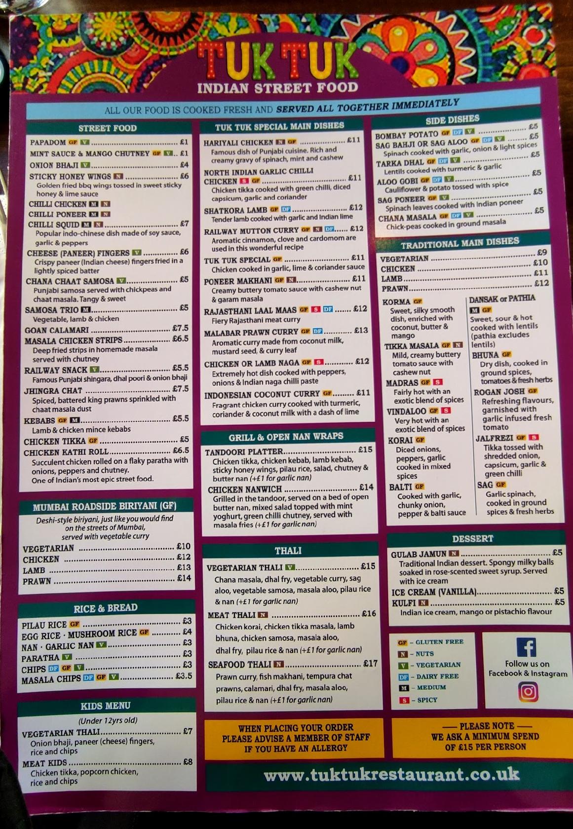 Menu At Tuk Tuk Indian Street Food Restaurant, Eastbourne