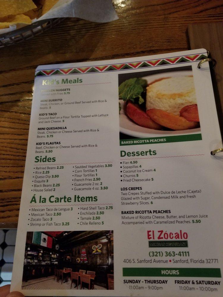 Carta de El Zocalo Mexican Restaurant Sanford, Sanford