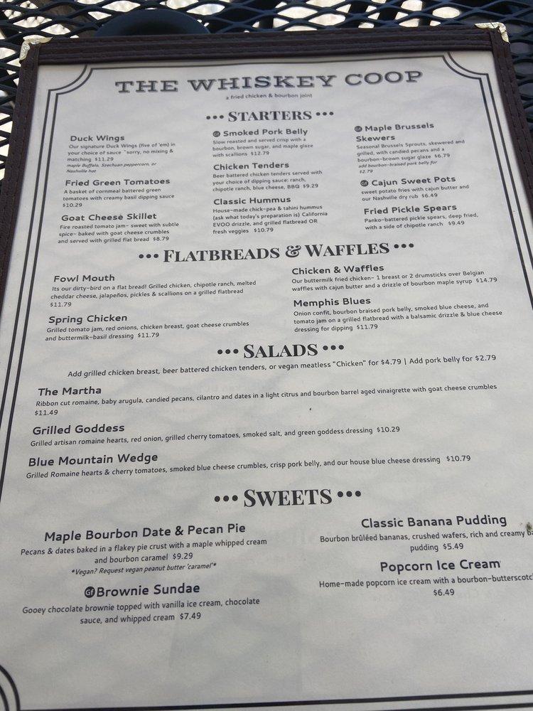 Menu at The Whiskey Coop pub & bar, Sackets Harbor