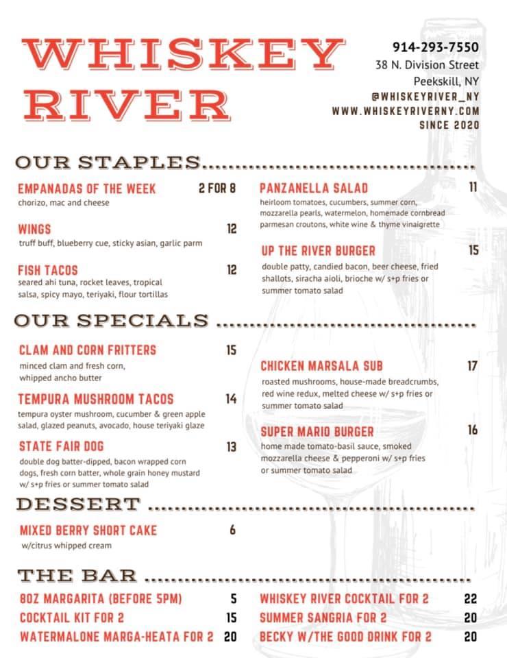 Menu at Whiskey River NY pub & bar, Peekskill