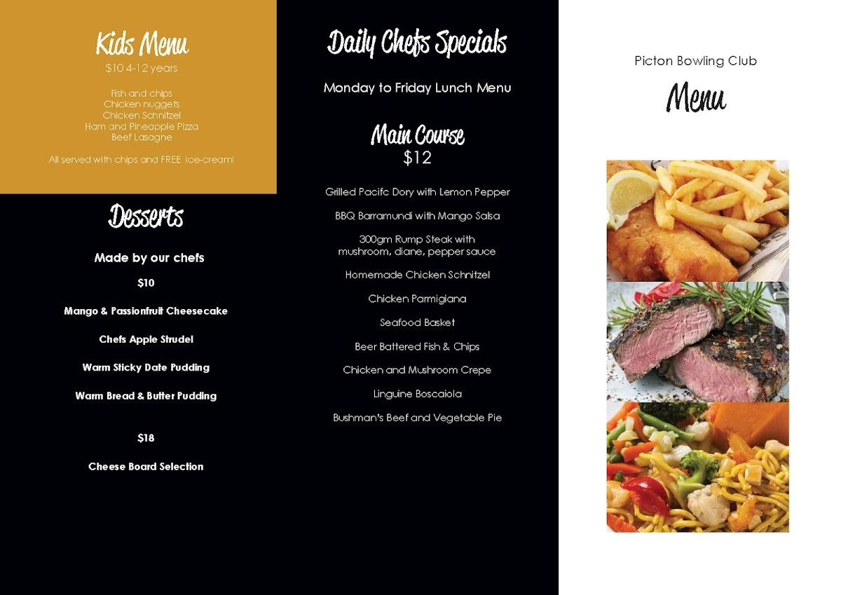 Menu at Picton Bowling Club, Picton