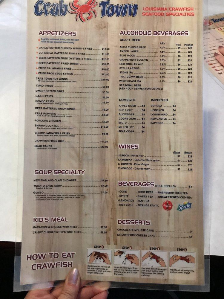 Menu at Crab Town restaurant, San Diego, Clairemont Mesa Blvd