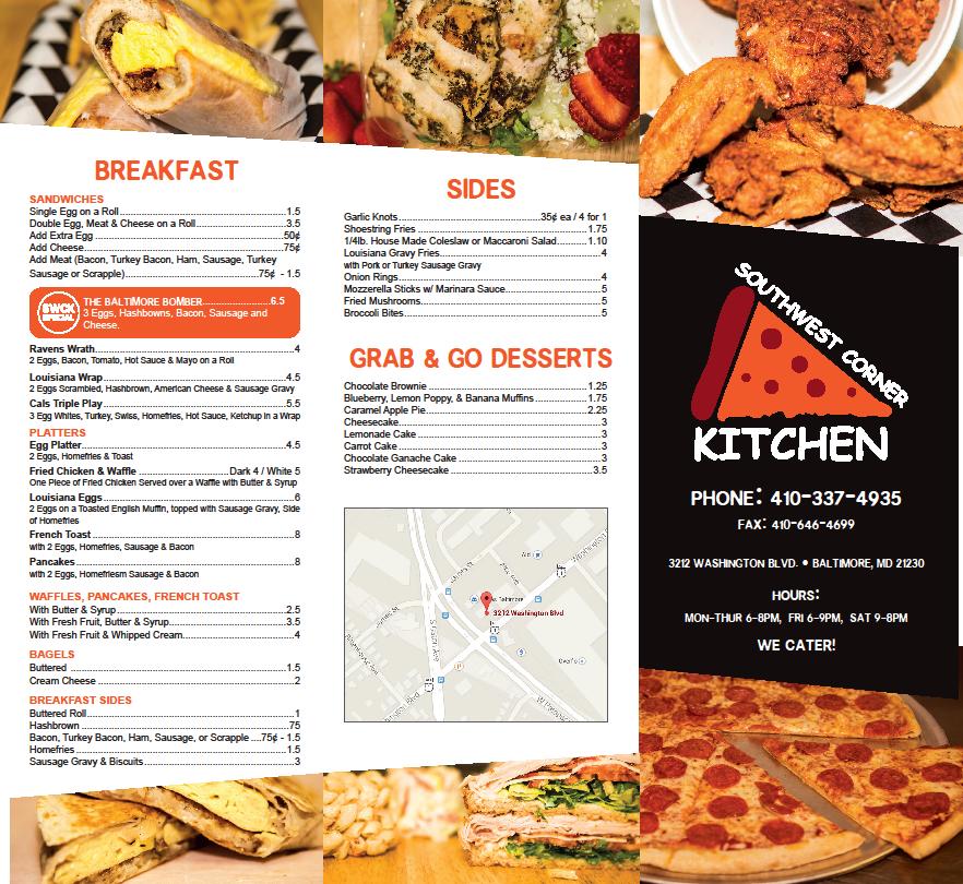 Menu at Southwest Corner Kitchen pizzeria, Baltimore