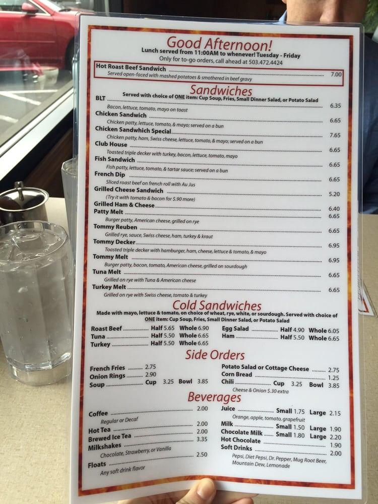 Menu at Tommy's Restaurant, McMinnville