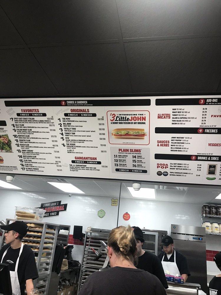 Menu at Jimmy John's fast food, Elizabethtown