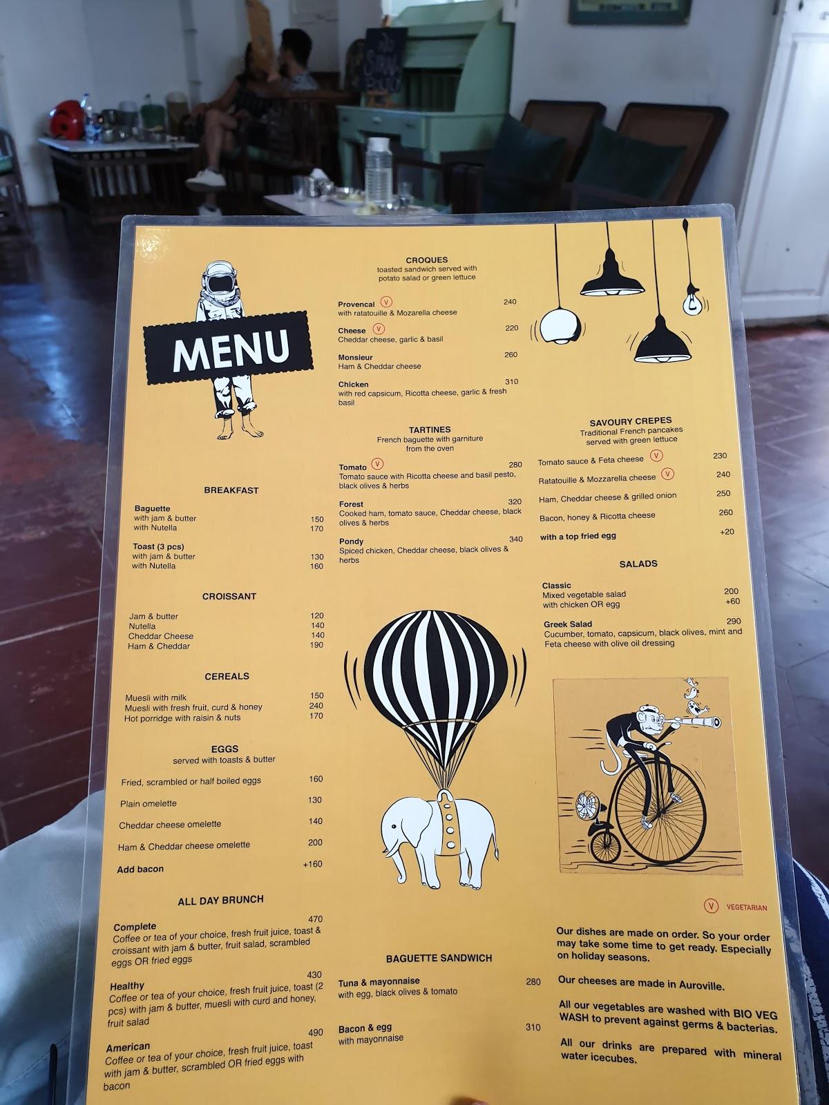 Menu at Cafe des Arts, Puducherry, 10