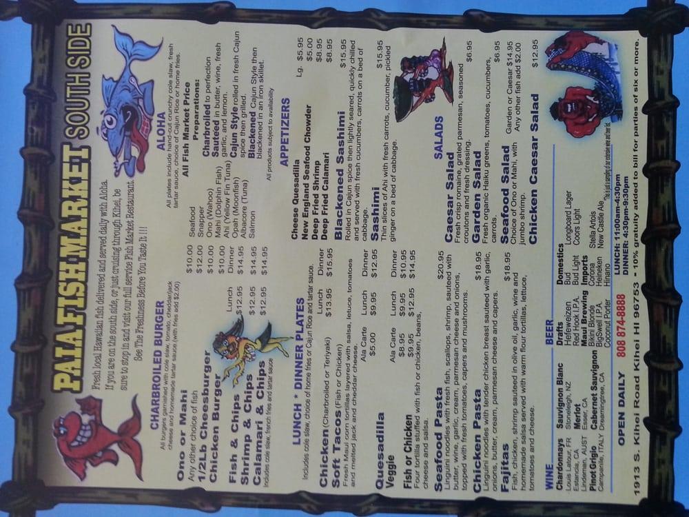 Menu at Paia Fish Market South Side restaurant, Kihei