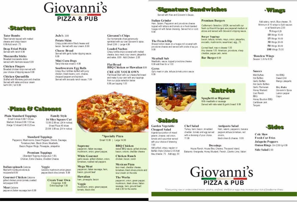 Menu at Giovanni s Pizza Pub Wickliffe