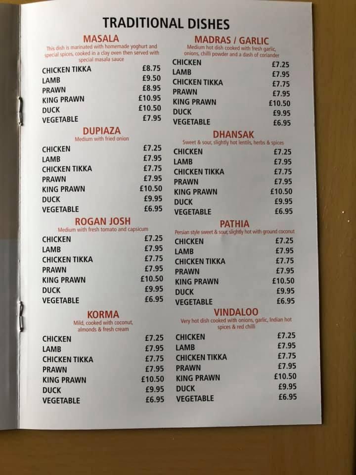 Menu at MOES SPICE LTD restaurant, Newcastle Emlyn